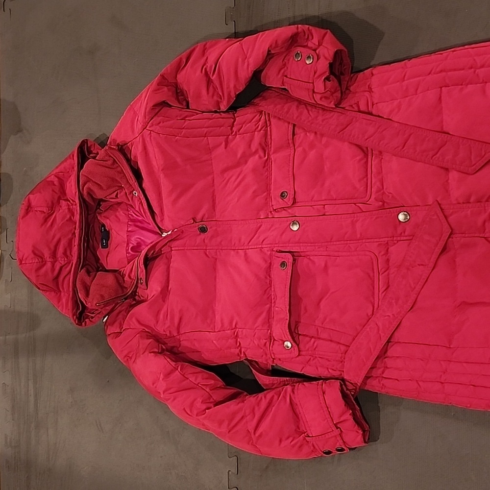 Lands End Dark Red knee length down coat